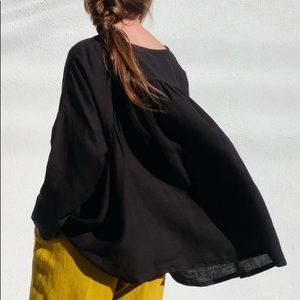 Black Crane Petal Top - Black Linen L